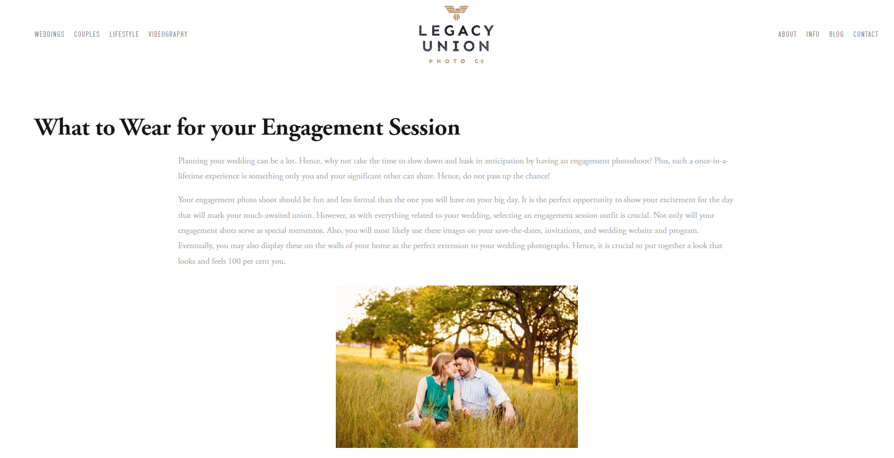 Screenshot: What to Wear for your Engagement Session